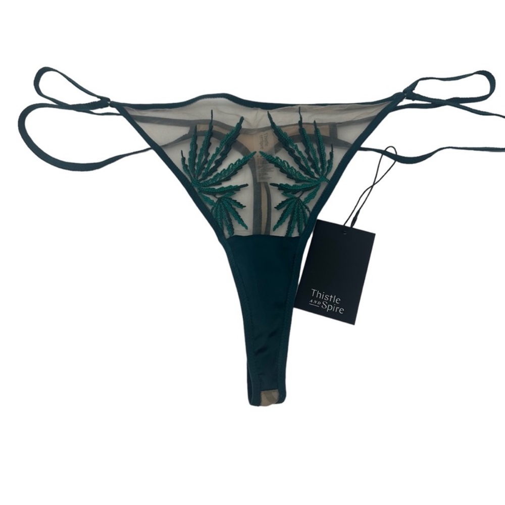 Thistle and Spire Emerald and Biscotti Embroidered Brooklyn Haze Thong Size 3X